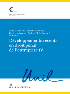 cover image of Développements récents en droit pénal de l'entreprise IV